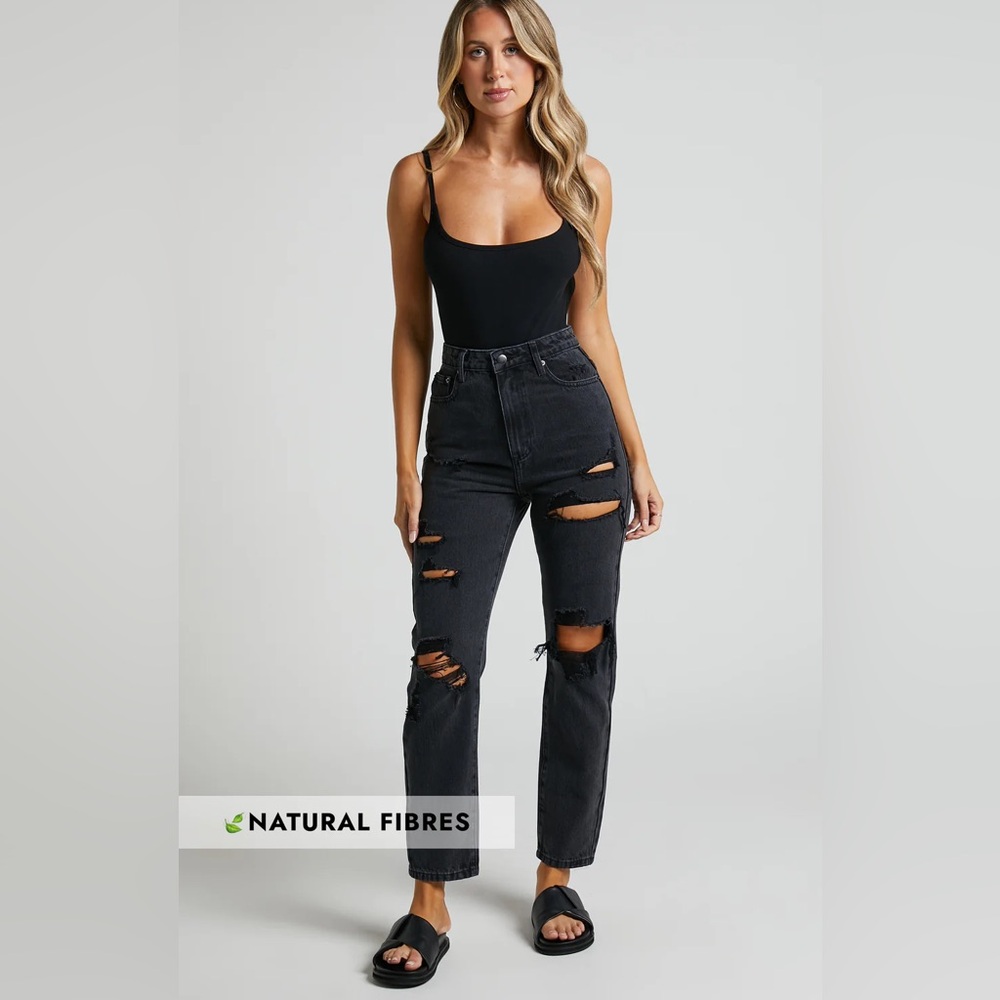 Show Po High Waisted Cotton Distressed Mom Jeans Black Wash